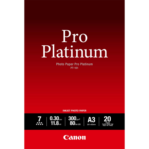 CANON PT-101 A3 CARTA FOTOGRAFICA BIANCA LUCIDA FORMATO A3 300G/M2 CONF 20 FOGLI